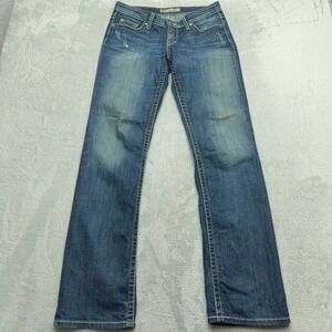 BKE Jeans Womens 27 Blue Tenley Bootcut Low Rise Distressed Contrast Stitch